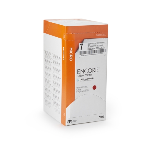 MON362177EA - Ansell - Ansell Surgical Glove ENCORE MicrOptic Size 7 Sterile Pair Latex Extended Cuff Length Smooth Brown Not Chemo Approved, 1/EA