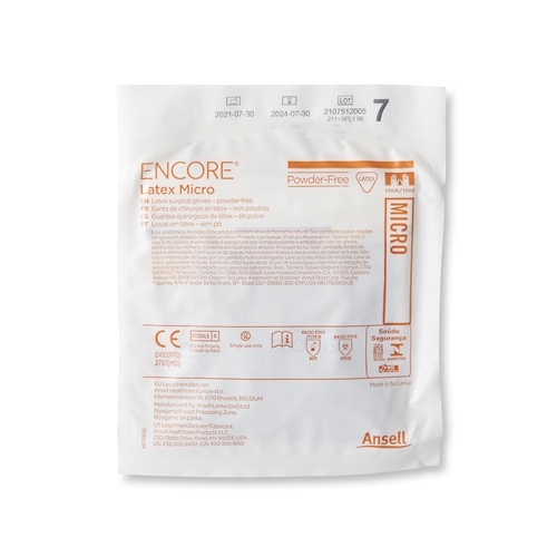 MON362177EA - Ansell - Ansell Surgical Glove ENCORE MicrOptic Size 7 Sterile Pair Latex Extended Cuff Length Smooth Brown Not Chemo Approved, 1/EA
