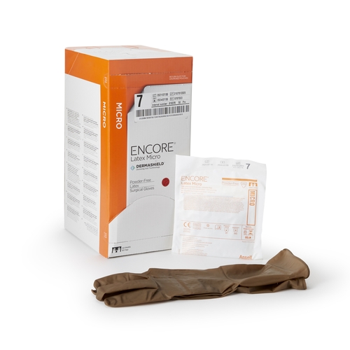 MON362177EA - Ansell - Ansell Surgical Glove ENCORE MicrOptic Size 7 Sterile Pair Latex Extended Cuff Length Smooth Brown Not Chemo Approved, 1/EA