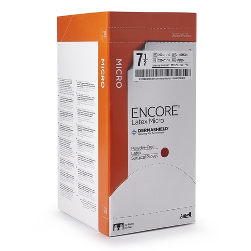 MON362178EA - Ansell - Ansell Surgical Glove ENCORE MicrOptic Size 7.5 Sterile Pair Latex Extended Cuff Length Smooth Brown Not Chemo Approved, 1/EA