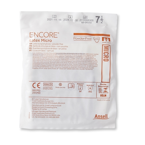 MON362178EA - Ansell - Ansell Surgical Glove ENCORE MicrOptic Size 7.5 Sterile Pair Latex Extended Cuff Length Smooth Brown Not Chemo Approved, 1/EA