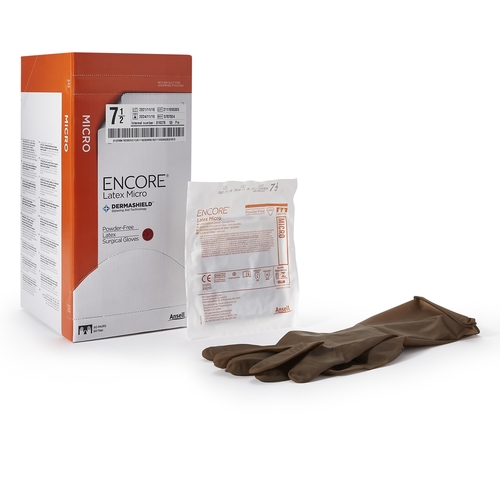 MON362178EA - Ansell - Ansell Surgical Glove ENCORE MicrOptic Size 7.5 Sterile Pair Latex Extended Cuff Length Smooth Brown Not Chemo Approved, 1/EA