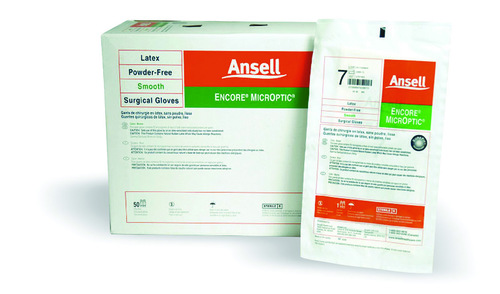 MON362180EA - Ansell - Ansell Surgical Glove ENCORE Latex Micro Size 8.5 Sterile Latex Standard Cuff Length Micro-Textured Brown Chemo Tested, 1 /EA