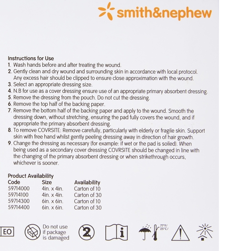 MON363486CS - Smith & Nephew - Smith & Nephew Composite Dressing Covrsite 4" x 4" NonSterile, 100 EA/CS