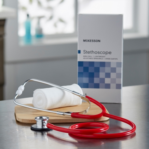 MON363749EA - McKesson - Binaural Stethoscope entrust&reg; Performance Red 1-Tube 22 Inch Dual Head