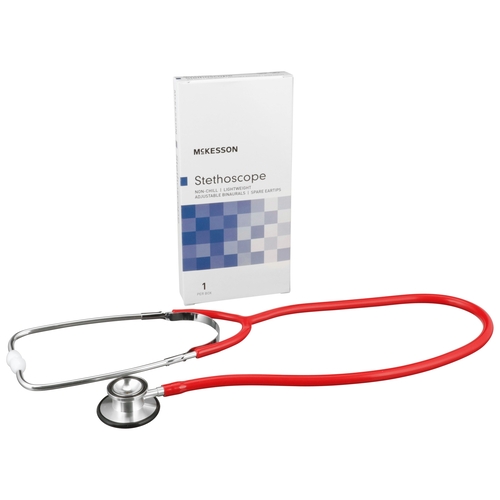 MON363749EA - McKesson - Binaural Stethoscope entrust&reg; Performance Red 1-Tube 22 Inch Dual Head