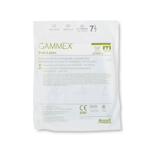 MON364346CS - Ansell - Ansell Surgical Glove GAMMEX Non-Latex Size 7.5 Sterile Polyisoprene Standard Cuff Length Micro-Textured Green Chemo Tested, 200 EA/CS