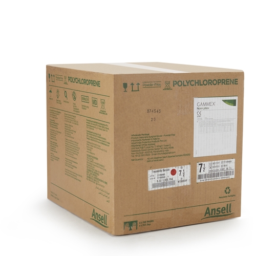 MON364346CS - Ansell - Ansell Surgical Glove GAMMEX Non-Latex Size 7.5 Sterile Polyisoprene Standard Cuff Length Micro-Textured Green Chemo Tested, 200 EA/CS