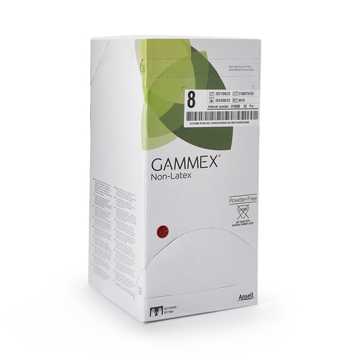 MON364347CS - Ansell - Ansell Surgical Glove GAMMEX Non-Latex Size 8 Sterile Polyisoprene Standard Cuff Length Micro-Textured Green Chemo Tested, 200 EA/CS
