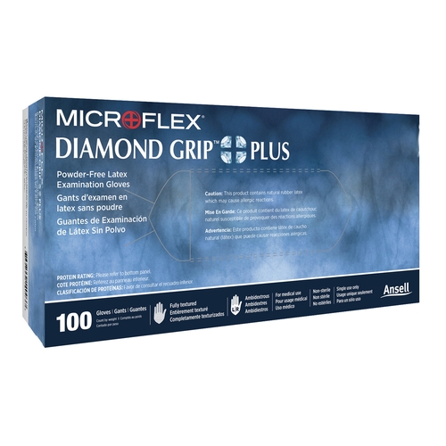 MON365973CS - Ansell - Ansell Exam Glove Diamond Grip Plus Small NonSterile Latex Standard Cuff Length Fully Textured White Not Chemo Approved, 1000 EA/CS