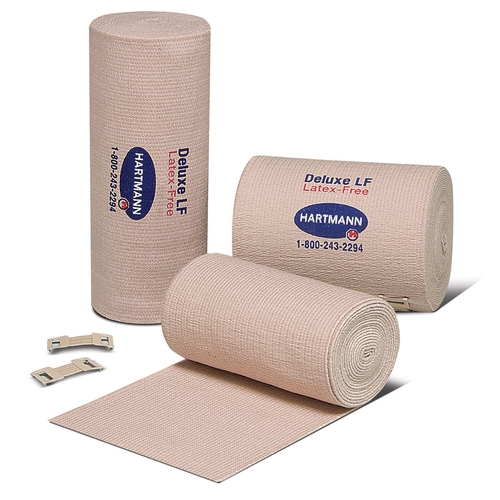 MON379890BX - Hartmann - Elastic Bandage Deluxe LF 6 Inch X 11 Yard Double Length Standard Compression Clip Detached Closure Tan NonSterile, 6/BX