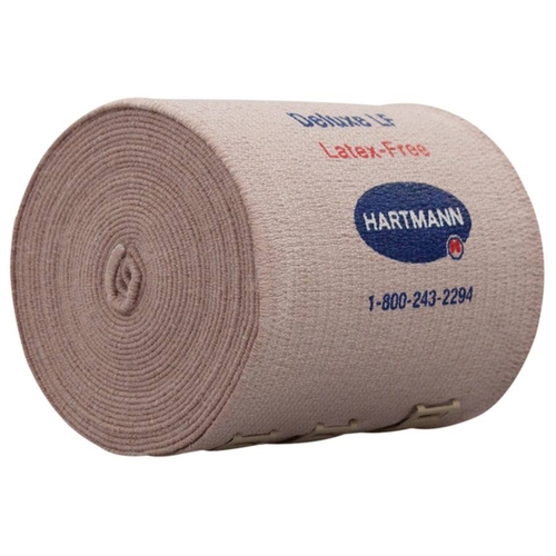MON379890BX - Hartmann - Elastic Bandage Deluxe LF 6 Inch X 11 Yard Double Length Standard Compression Clip Detached Closure Tan NonSterile, 6/BX