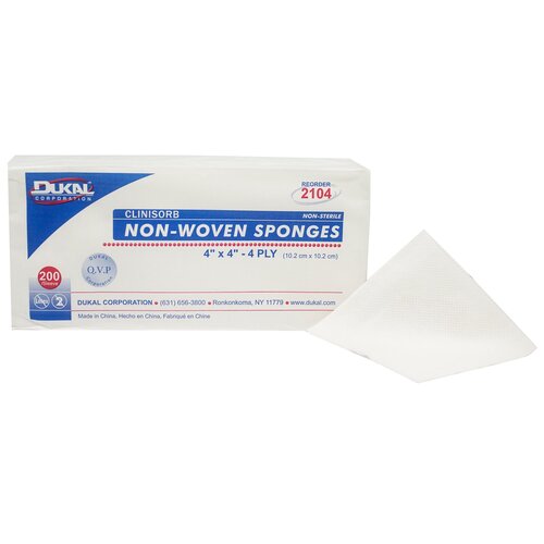 MON384759CS - Dukal - Dukal Nonwoven Sponge Clinisorb Polyester / Rayon 4-ply 4 x 4&quot; Square NonSterile, 2000 EA/CS