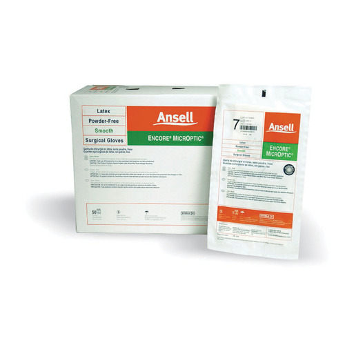 MON384993BX - Ansell - Ansell Surgical Glove ENCORE&reg; Latex Micro Size 5.5 Sterile Latex Standard Cuff Length Micro-Textured Brown Chemo Tested