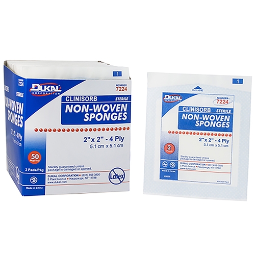 MON387554CS - Dukal - Dukal Nonwoven Sponge Clinisorb Polyester / Rayon 4-Ply 2 x 2&quot; Square Sterile, 1500 EA/CS