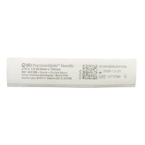 MON393CS - BD - BD Hypodermic Needle PrecisionGlide&trade; Without Safety 27 Gauge 1/2 Inch, 100/BX, 10BX/CS