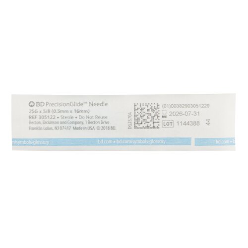 MON396CS - BD - BD Hypodermic Needle PrecisionGlide&trade; Without Safety 25 Gauge 5/8 Inch, 100 EA/BX, 10BX/CS