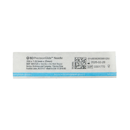 MON398CS - BD - BD Hypodermic Needle PrecisionGlide&trade; Without Safety 25 Gauge 1 Inch, 100 EA/BX, 10BX/CS