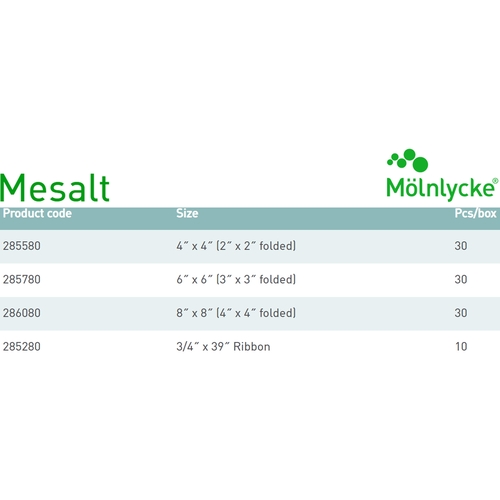 MON400463CS - Molnlycke Healthcare - Molnlycke Healthcare Impregnated Dressing Mesalt 6" x 6" Viscose / Polyester Sodium Chloride Sterile, 240 EA/CS