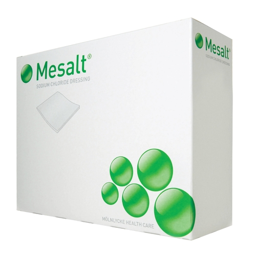 MON400464CS - Molnlycke Healthcare - Molnlycke Healthcare Impregnated Dressing Mesalt 4" x 4" Viscose / Polyester Sodium Chloride Sterile, 240 EA/CS