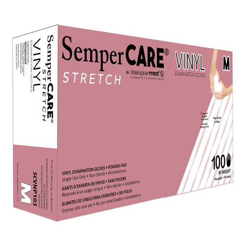 Exam Glove SemperCare  NonSterile Vinyl; Cuff Length  Not Chemo Approved Case/1000