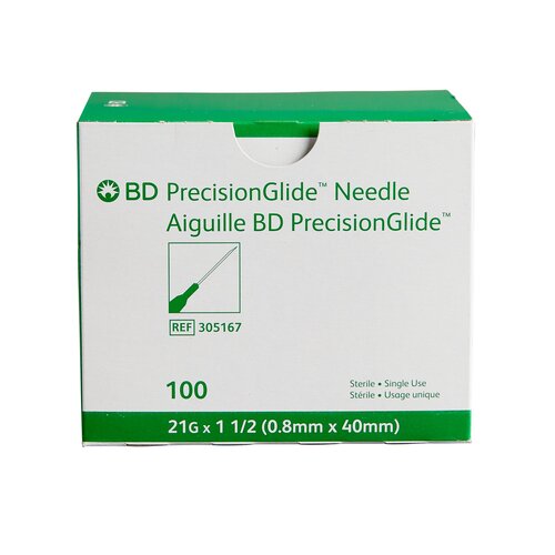 MON412BX - BD - BD Hypodermic Needle PrecisionGlide Without Safety 21 Gauge 1-1/2 Inch Length, 100EA/BX