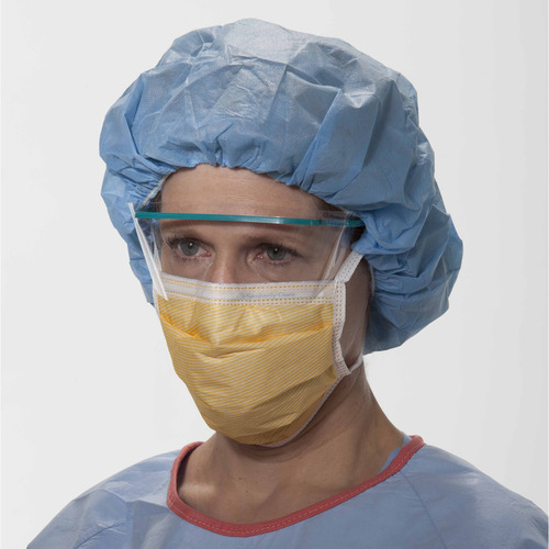 MON418299CS - Halyard - Halyard Surgical Mask FluidShield Anti-fog Foam Pleated Tie Closure One Size Fits Most Orange NonSterile ASTM Level 3 Adult, 300/CS