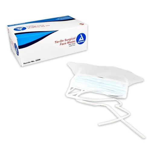 MON434006CS - Dynarex - Surgical Mask with Eye Shield Dynarex Pleated Tie Closure One Size Fits Most White NonSterile ASTM Level 1 Adult, 200/CS