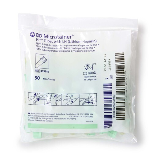 MON440508CS - BD - BD BD Microtainer Capillary Blood Collection Tube Lithium Heparin / Separator Gel Additive 400 &micro;L to 600 &micro;L BD Microgard Closure Plastic Tube
