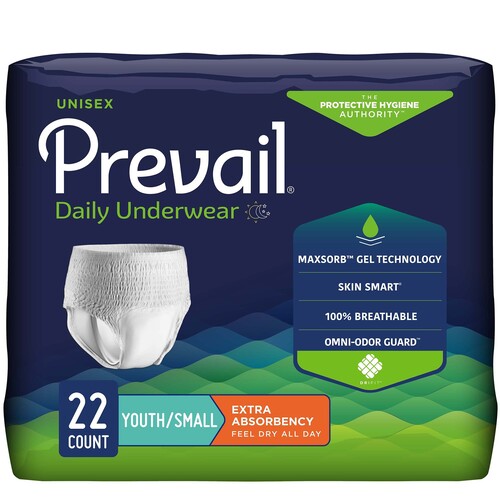 MON445894CS - First Quality - First Quality Youth Absorbent Underwear Prevail&reg; Extra Pull On Small Disposable Moderate Absorbency, 22EA/PK, 4PK/CS