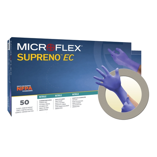 MON446002CS - Microflex Medical - Microflex Medical Exam Glove Supreno EC X-Large NonSterile Nitrile Extended Cuff Length Textured Fingertips Blue Chemo Tested, 500/CS