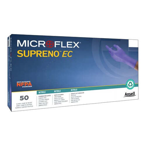 MON446003CS - Microflex Medical - Microflex Medical Exam Glove Supreno EC 2X-Large NonSterile Nitrile Extended Cuff Length Textured Fingertips Blue Chemo Tested / Fentanyl Tested, 500/CS