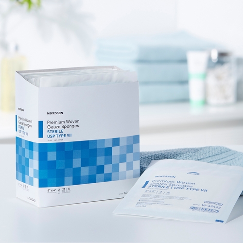 MON446047CS - McKesson - McKesson USP Type VII Gauze Sponge Cotton 12-Ply 4 x 4&quot; Square Sterile, 600 EA/CS