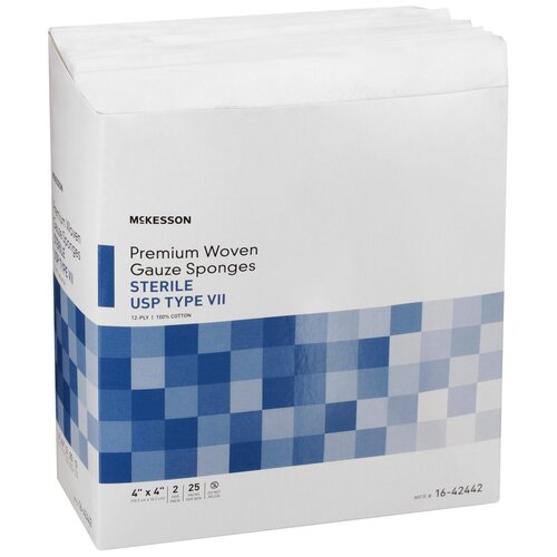 MON446047CS - McKesson - McKesson USP Type VII Gauze Sponge Cotton 12-Ply 4 x 4&quot; Square Sterile, 600 EA/CS