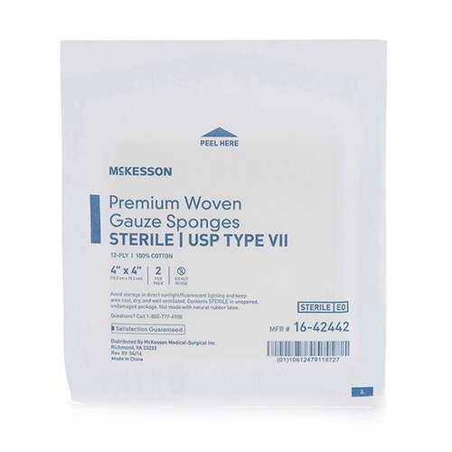 MON446047CS - McKesson - McKesson USP Type VII Gauze Sponge Cotton 12-Ply 4 x 4&quot; Square Sterile, 600 EA/CS