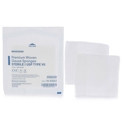 MON446047CS - McKesson - McKesson USP Type VII Gauze Sponge Cotton 12-Ply 4 x 4&quot; Square Sterile, 600 EA/CS