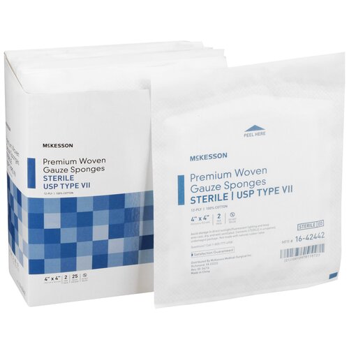 MON446047CS - McKesson - McKesson USP Type VII Gauze Sponge Cotton 12-Ply 4 x 4&quot; Square Sterile, 600 EA/CS