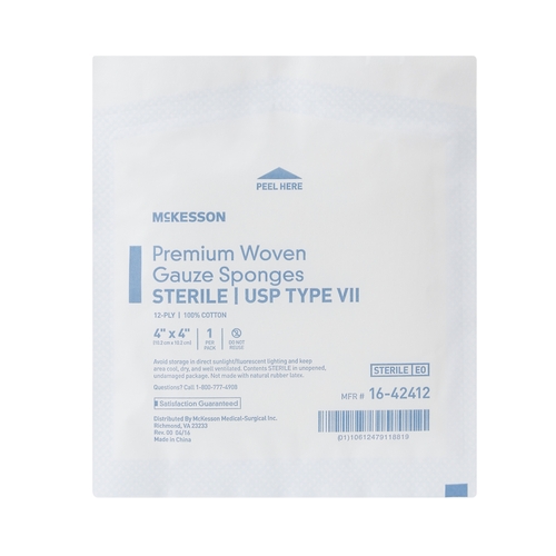 MON446049EA - McKesson - McKesson Sponge Dressing Medi-Pak Performance Plus Cotton Gauze 12-Ply 4" x 4" Square