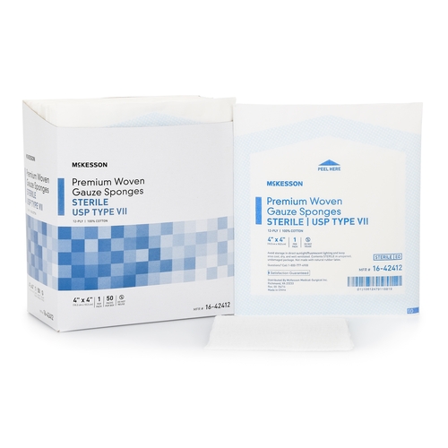 MON446049EA - McKesson - McKesson Sponge Dressing Medi-Pak Performance Plus Cotton Gauze 12-Ply 4" x 4" Square