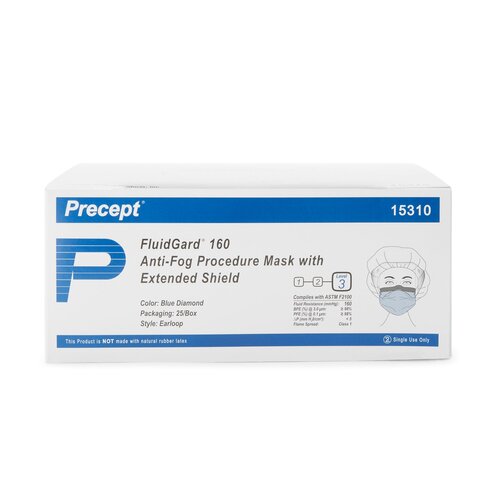 MON446811CS - Aspen Surgical Products - Aspen Surgical Products Procedure Mask with Eye Shield FluidGard&reg; 160 Anti-fog Foam Pleated Earloops One Size Fits Most Blue Diamond NonSterile ASTM Level 3 Adult, 100/CS