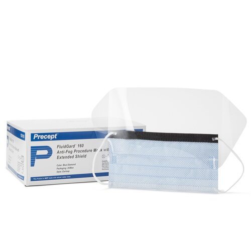 MON446811CS - Aspen Surgical Products - Aspen Surgical Products Procedure Mask with Eye Shield FluidGard&reg; 160 Anti-fog Foam Pleated Earloops One Size Fits Most Blue Diamond NonSterile ASTM Level 3 Adult, 100/CS