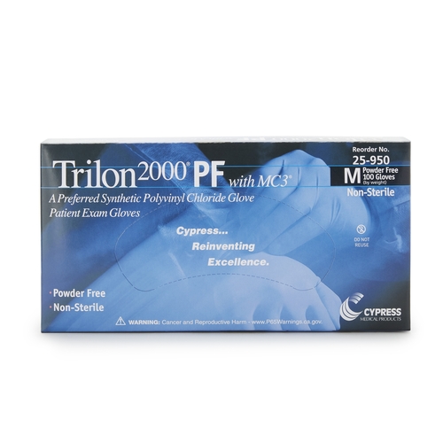 MON457271CS - McKesson - McKesson Exam Glove Trilon 2000 PF with MC3 Medium NonSterile Stretch Vinyl Standard Cuff Length Smooth Ivory Not Chemo Approved WITH PROP. 65 WARNING