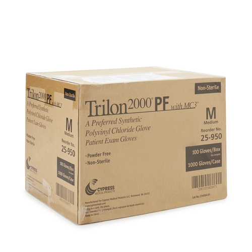 MON457271CS - McKesson - McKesson Exam Glove Trilon 2000 PF with MC3 Medium NonSterile Stretch Vinyl Standard Cuff Length Smooth Ivory Not Chemo Approved WITH PROP. 65 WARNING