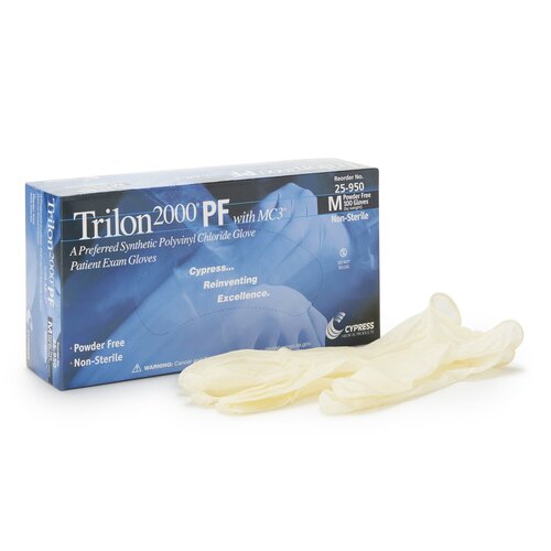 MON457271CS - McKesson - McKesson Exam Glove Trilon 2000 PF with MC3 Medium NonSterile Stretch Vinyl Standard Cuff Length Smooth Ivory Not Chemo Approved WITH PROP. 65 WARNING