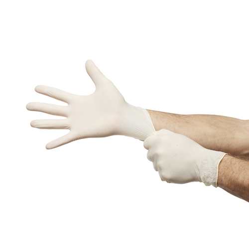 MON457272CS - McKesson - McKesson Exam Glove Trilon 2000&reg; PF with MC3&reg; Large NonSterile Stretch Vinyl Standard Cuff Length Smooth Ivory Not Chemo Approved WITH PROP. 65 WARNING, 1000/CS