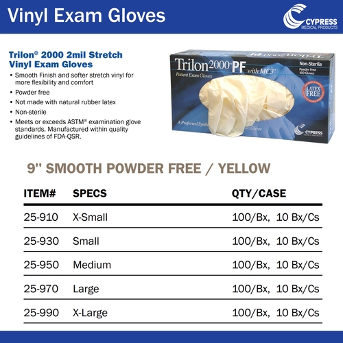 MON457272CS - McKesson - McKesson Exam Glove Trilon 2000&reg; PF with MC3&reg; Large NonSterile Stretch Vinyl Standard Cuff Length Smooth Ivory Not Chemo Approved WITH PROP. 65 WARNING, 1000/CS