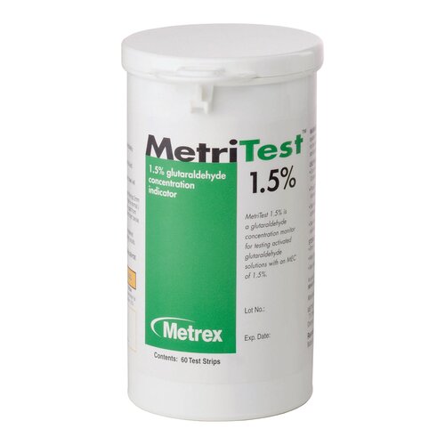 MON459973CS - Metrex Research - Metrex Research Glutaraldehyde Concentration Indicator MetriTest 1.5% Pad 60 Test Strips Bottle Single Use, 120 per Case