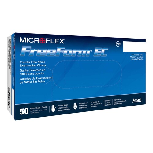 MON467273CS - Microflex Medical - Microflex Medical Exam Glove FreeForm&reg; EC 2X-Large NonSterile Nitrile Extended Cuff Length Textured Fingertips Blue Not Rated, 10/CS