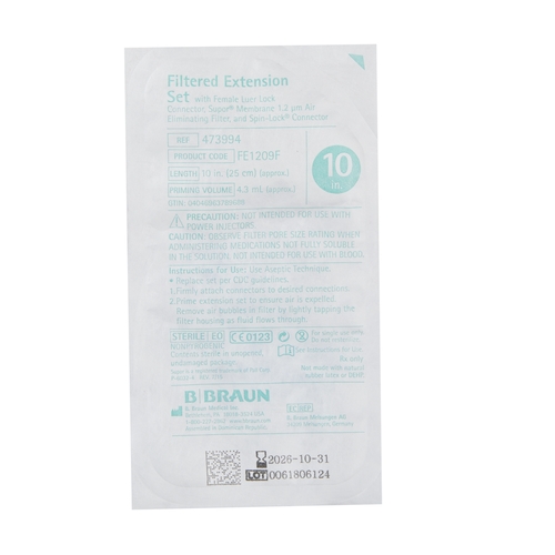 MON469402CS - B. Braun - B. Braun Extension Set 10" 4.3 mL Priming Volume DEHP-Free, 50 EA/CS