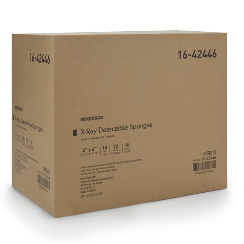 MON472514CS - McKesson - McKesson X-Ray Detectable Gauze Sponge Cotton 16-Ply 4 X 4 Inch Square Sterile, 72/CS